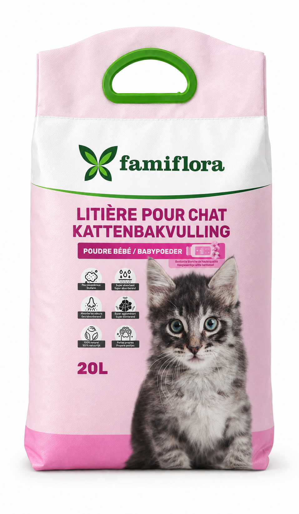 Famiflora cat litter baby powder 20L - Super clumping - Low dust - Clean paws