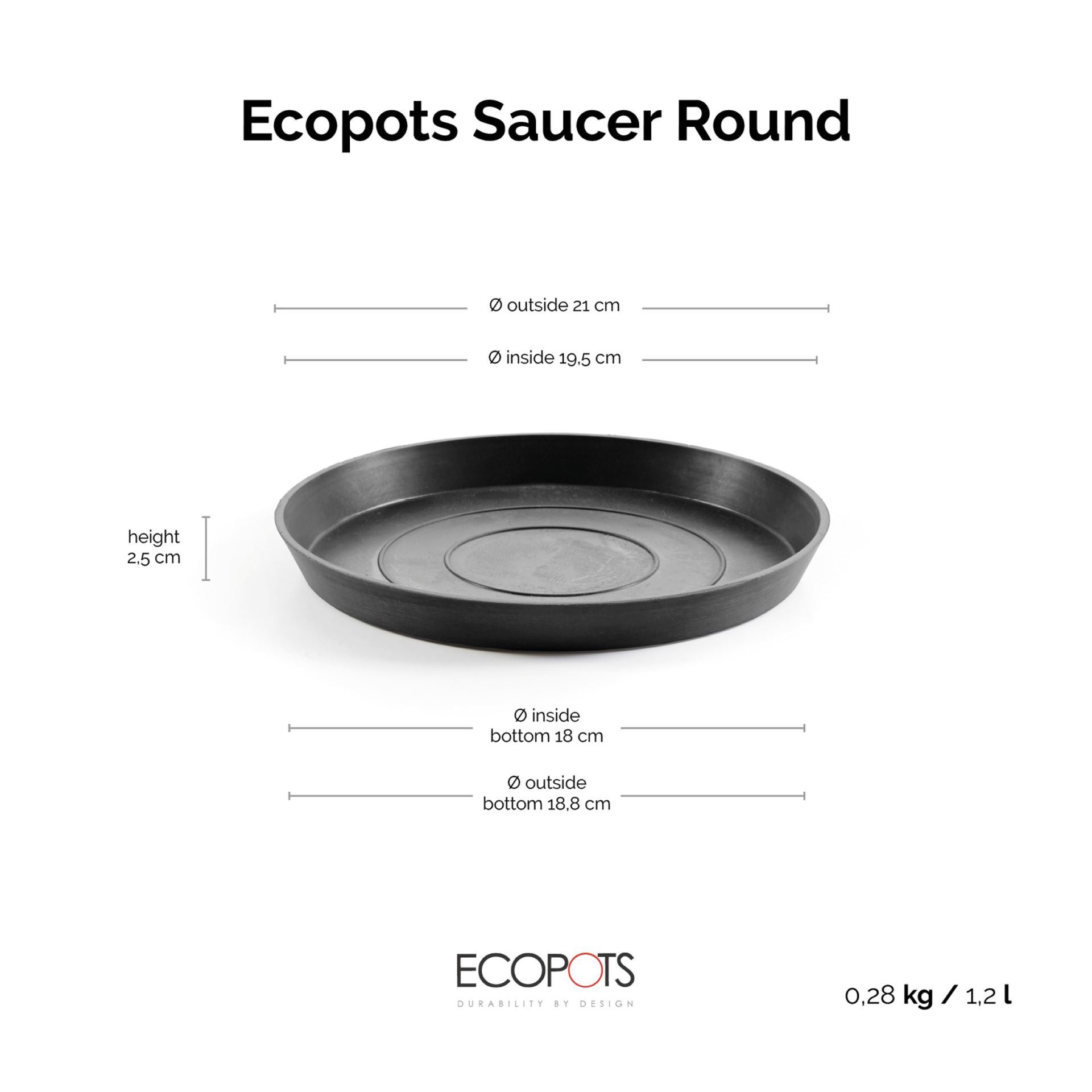 Ecopots-onderschotel-rond-dark-grey-21-cm-H2-5-cm
