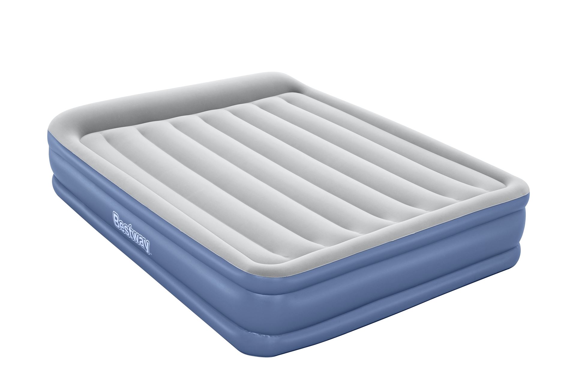 Bestway airbed 'Tritech Queen' - 203x152x46 cm - with side, built-in pump, deflating valve and pillow - blue/gray Bestway-2-03m-x-1-52m-x-46cm-Tritech-Air-Mattress-Queen-Built-in-AC-Pump