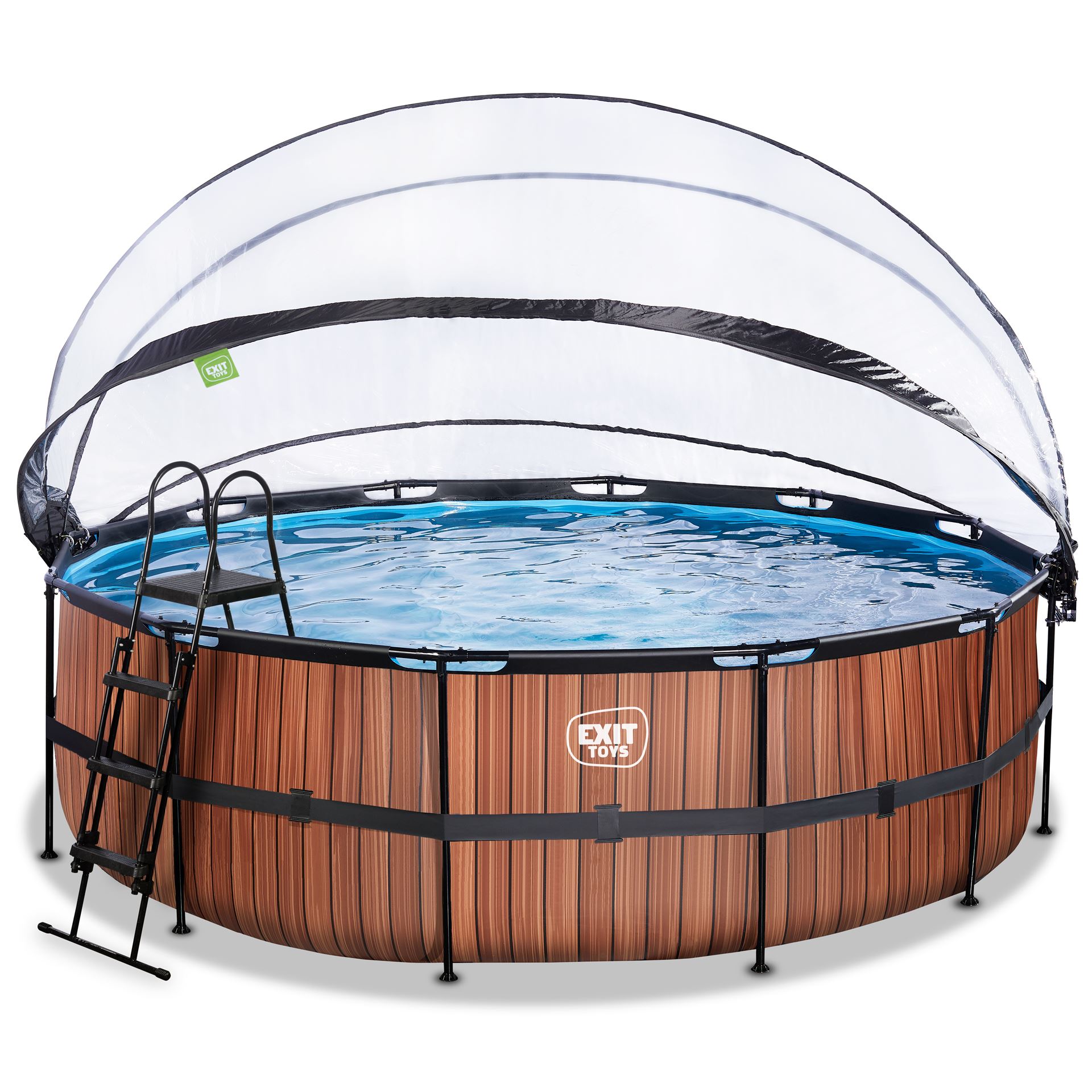 EXIT-Wood-zwembad-450x122cm-met-zandfilterpomp-en-overkapping-en-warmtepomp-bruin