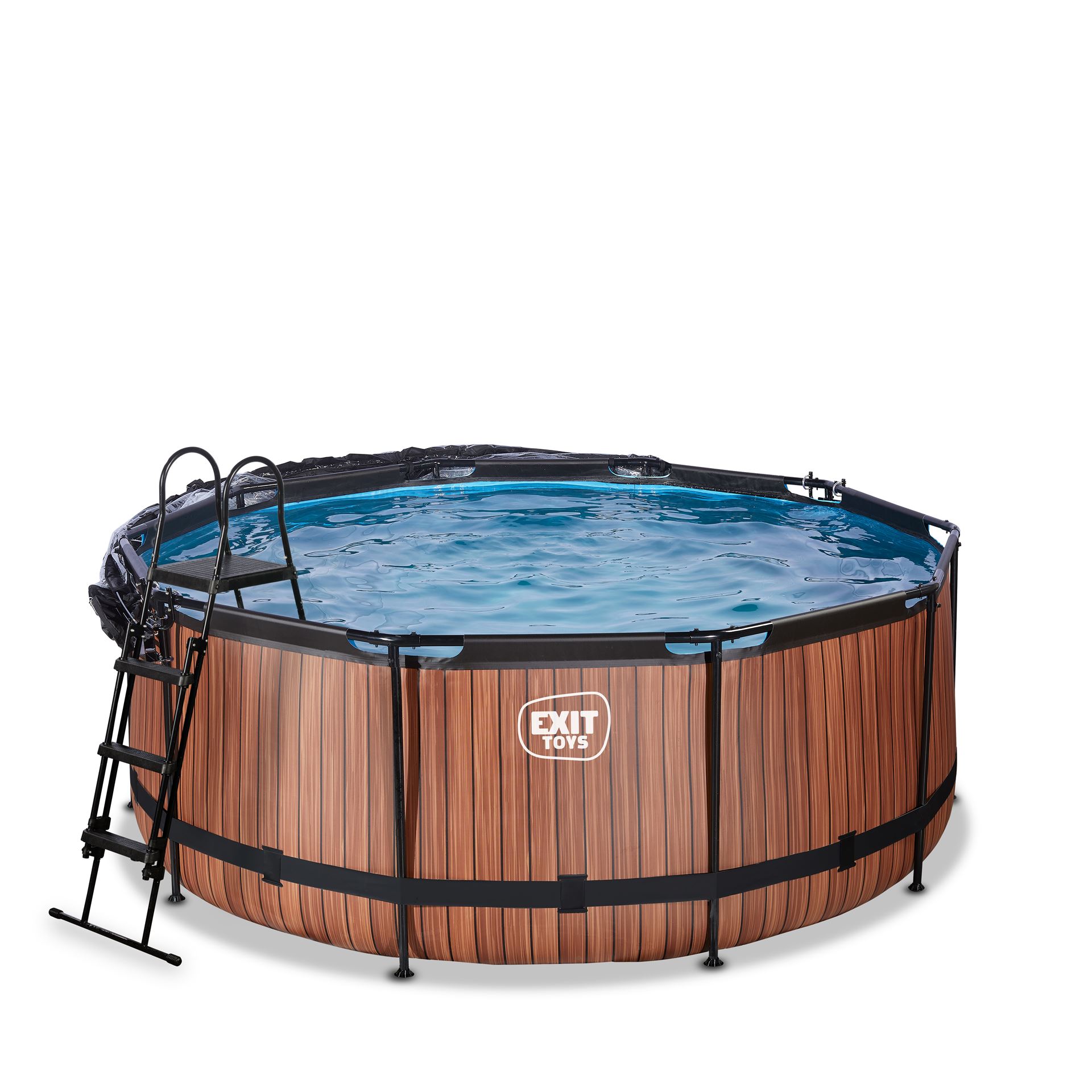 EXIT-Wood-zwembad-360x122cm-met-zandfilterpomp-en-overkapping-en-warmtepomp-bruin