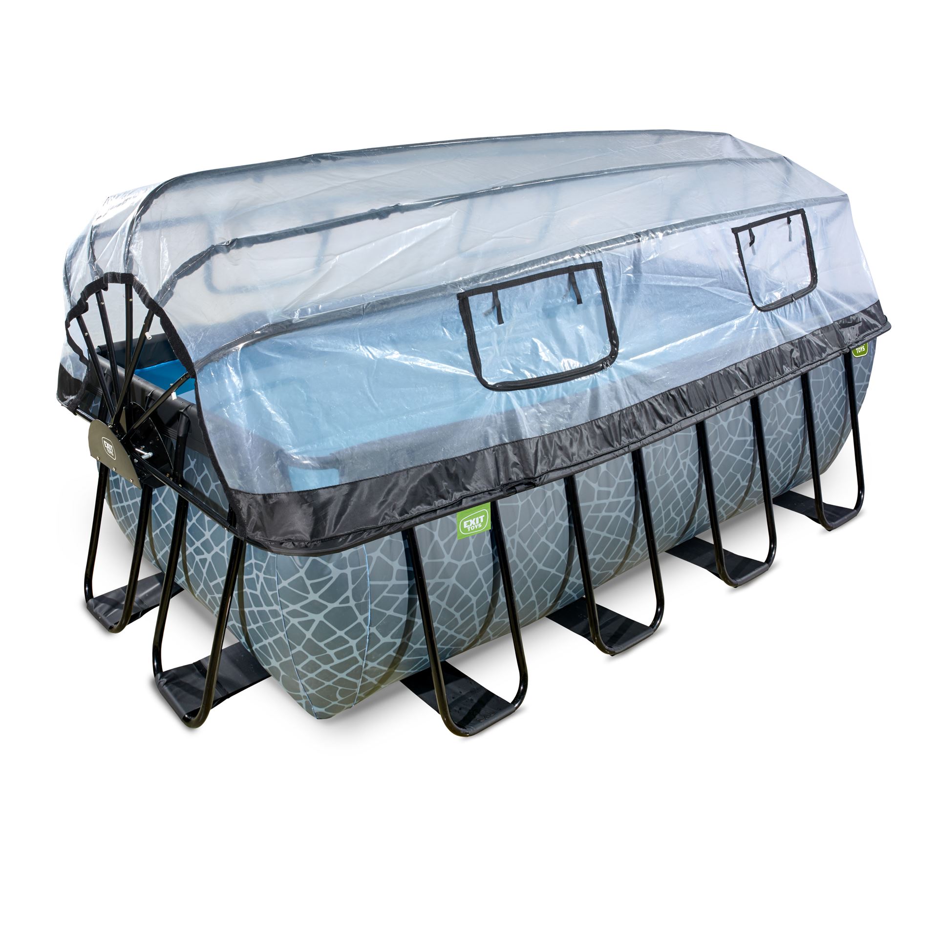 EXIT Stone pool 400x200x122cm with sand filter pump and canopy and heat pump - gray