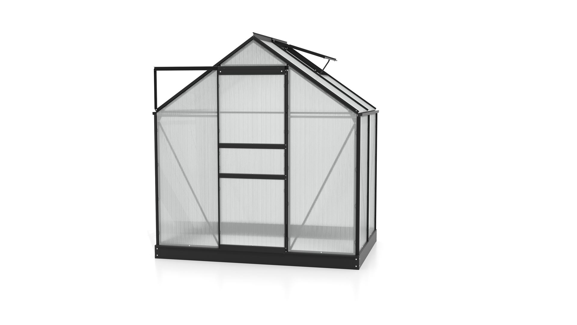 Planet-2500-HKP-6mm-zwart-Set-Polycarbonaat-serre-Vrijstaand-B192-2-x-L130-x-H207-cm