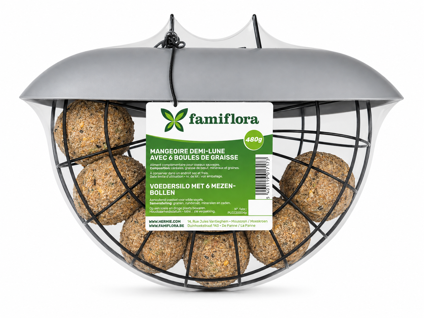 Famiflora Tube de mangeoire avec boules de suif - Oiseaux d'extérieur - Comprend 6 pièces - Facile à remplir