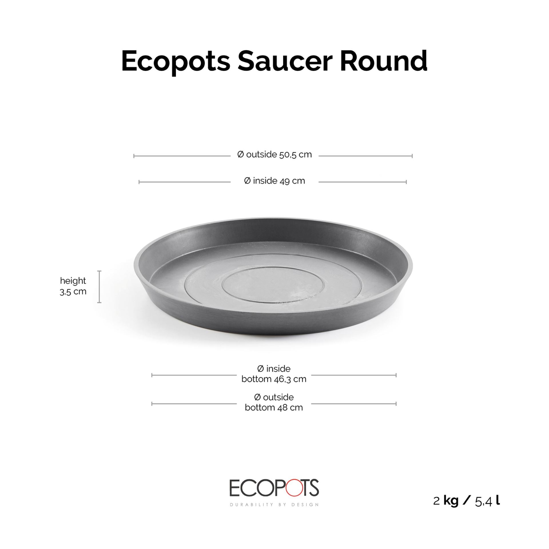 Ecopots-onderschotel-rond-grey-60-cm-H3-5-cm