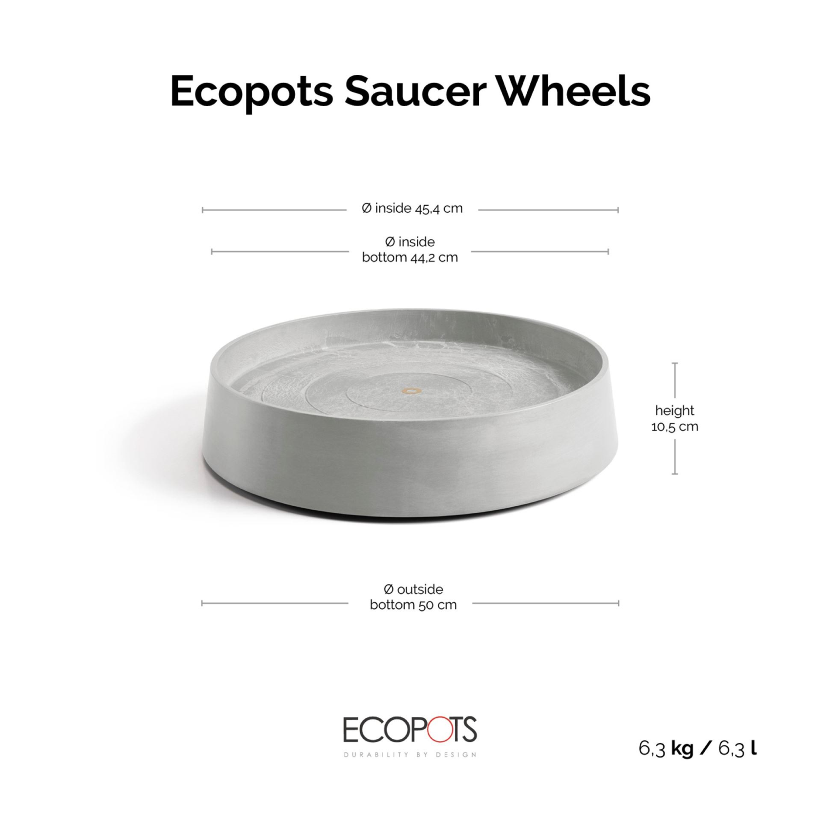 Ecopots soucoupe à roulettes Oslo - Rond - Blanc Gris - Diamètre 50 x H10,5 cm
