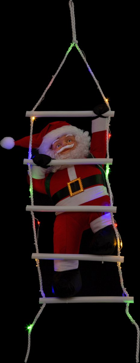 Feeric Christmas Santa on Ladder - 60 cm - lumières LED, musique et mouvement - 8 fonctions lumineuses - intérieur et extérieur