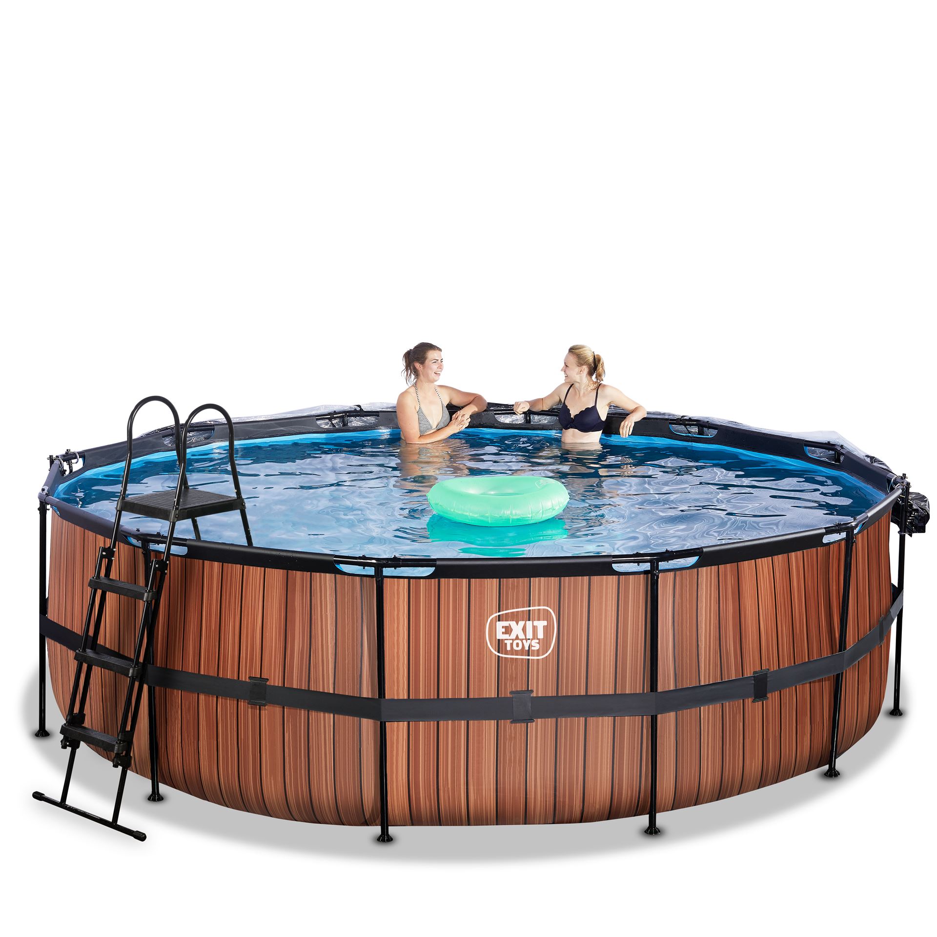 EXIT-Wood-zwembad-450x122cm-met-zandfilterpomp-en-overkapping-en-warmtepomp-bruin