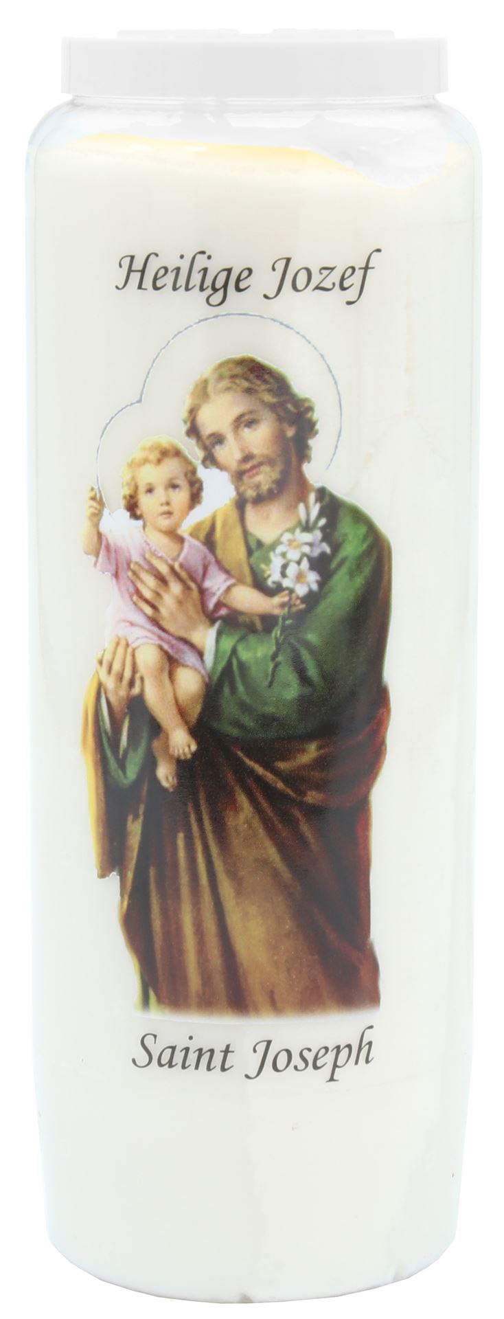 Novena gebedskaars, 18 x 7 cm, 100% plantaardig, brandduur 9 dagen - 216 uur (ertsgel Novena gebedskaars, 18 x 7 cm, 100% plantaardig, brandduur 9 dagen - 216 uur (ertsgel