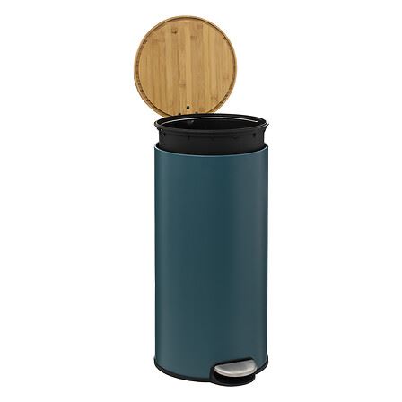 Pedaalemmer-30L-37x29x59cm-metaal-bamboe-petrol-blauw