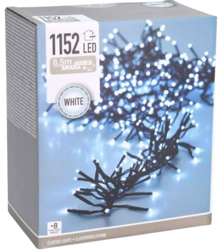 Cluster lighting - 8.5 m - 1,152 cold white LED lights - 8 functions