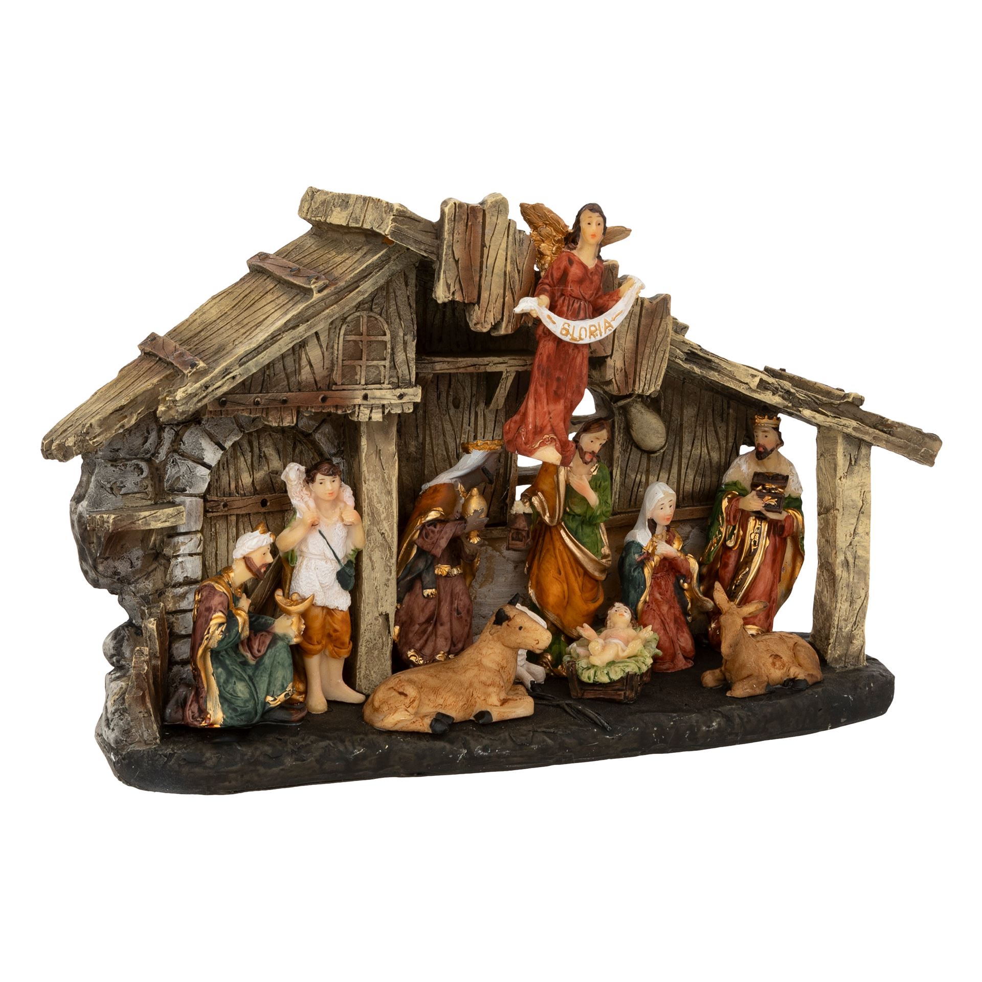 Kerststal-11figures-3Led-H18cm
