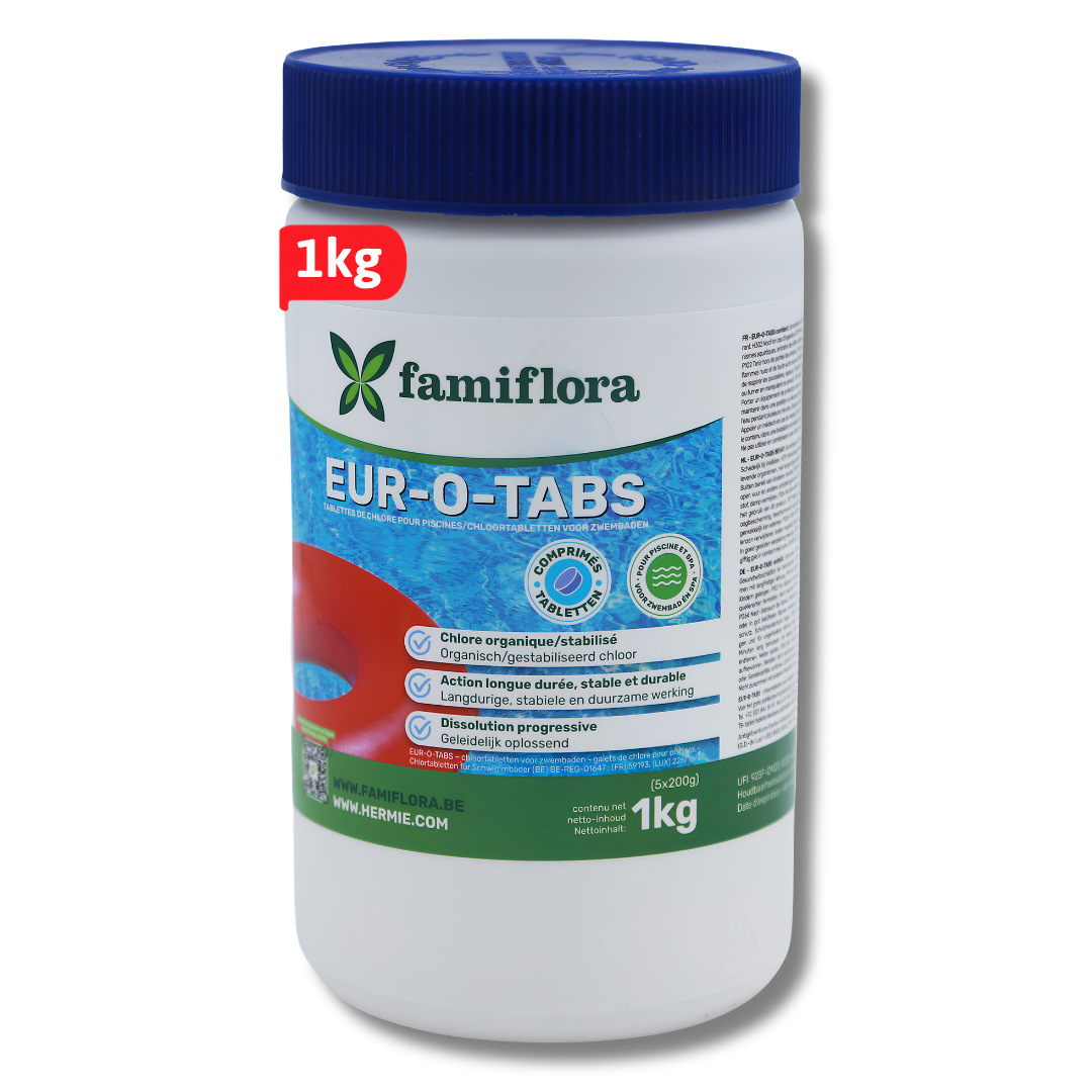 Famiflora - Eur-O-Tabs langwerkend organisch chloor 1kg - 200g tabs - gestabiliseerd chloor
