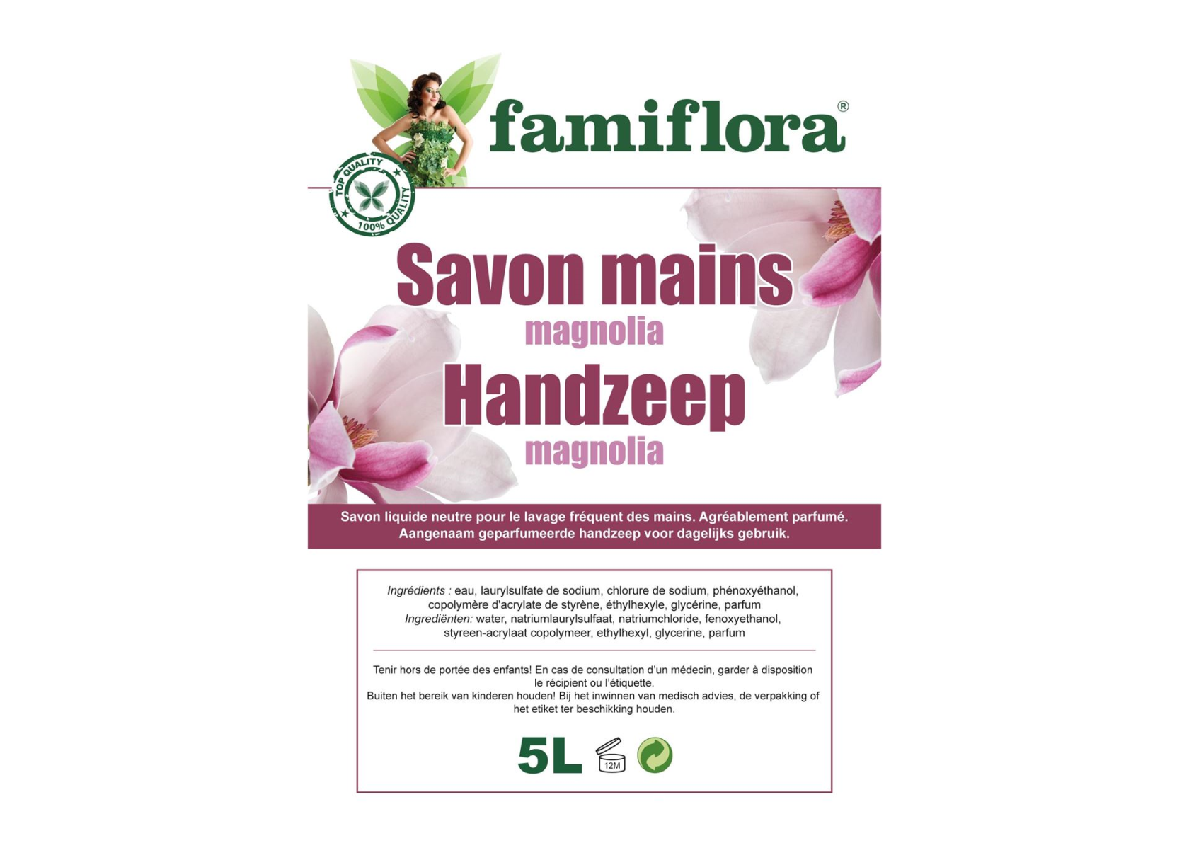 Famiflora magnolia hand soap - Large pack of 5 liters