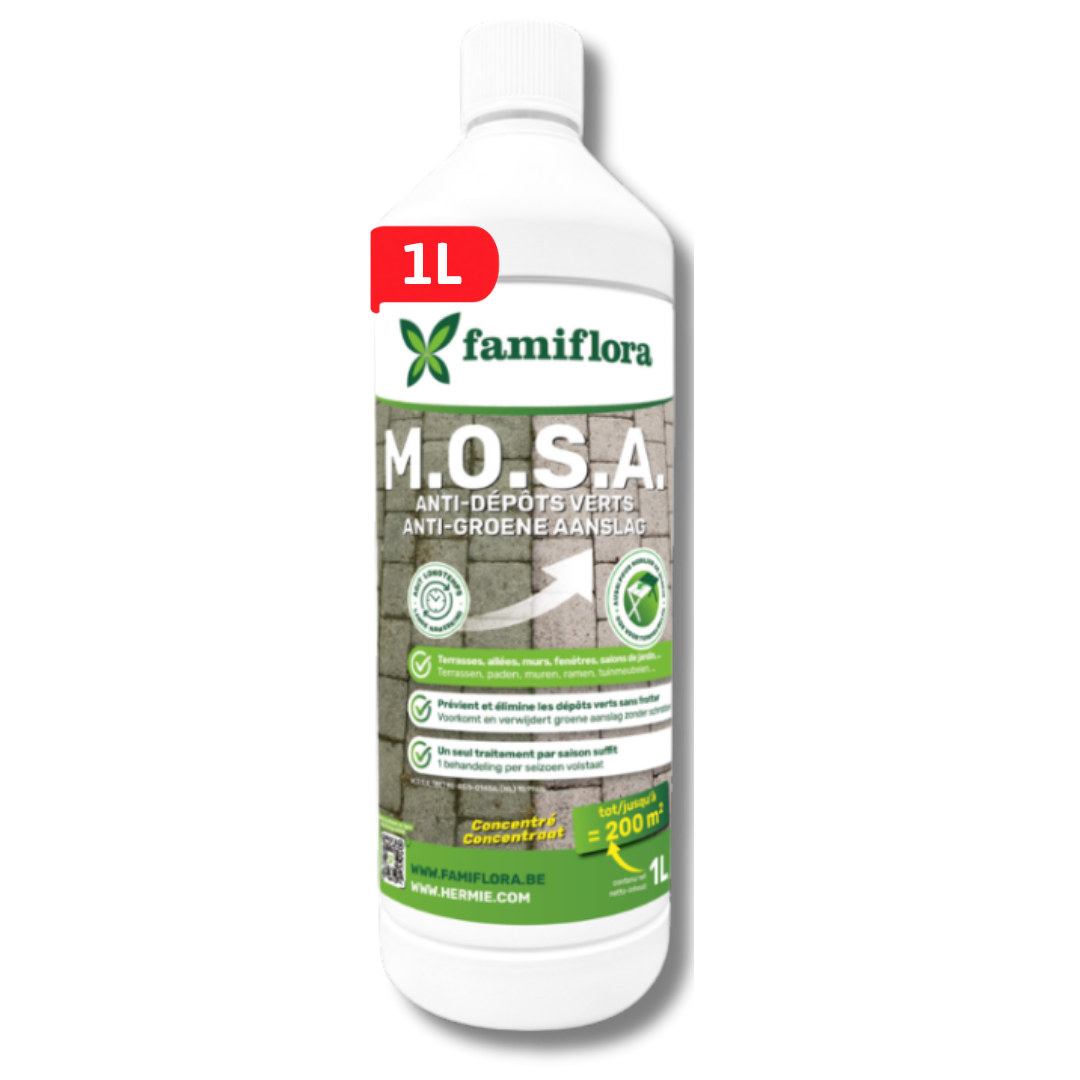 Famiflora - MOSA - 1L - contre les mousses et les dépôts verts - Pour 20L d'eau (200m²)