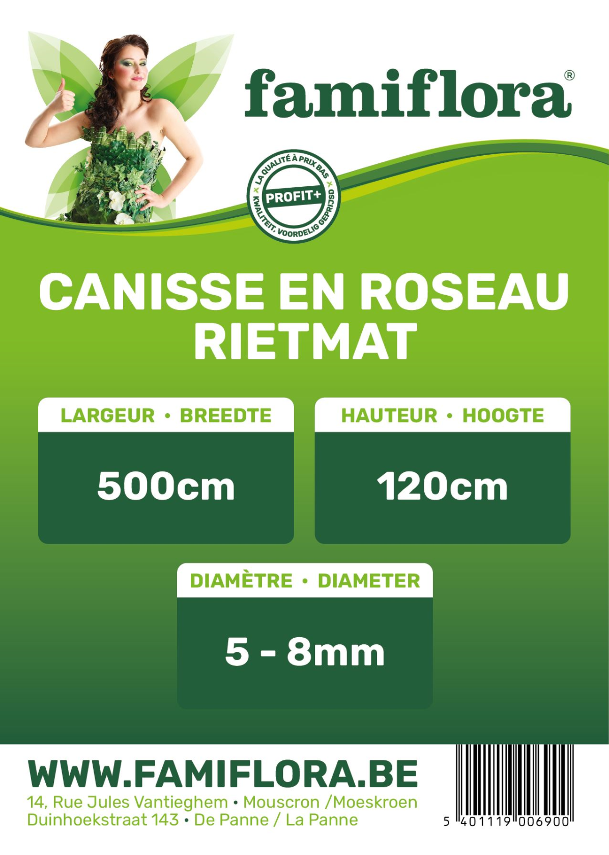 Famiflora natte en osier / brise-vue - 500 x 120 cm - Ø5/8 mm