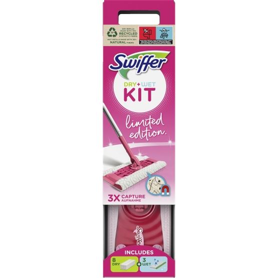 Swiffer-Floor-Mop-Starter-Set-8-Refills-Dry-3-Refills-Wet-Pink-Limited-Edition