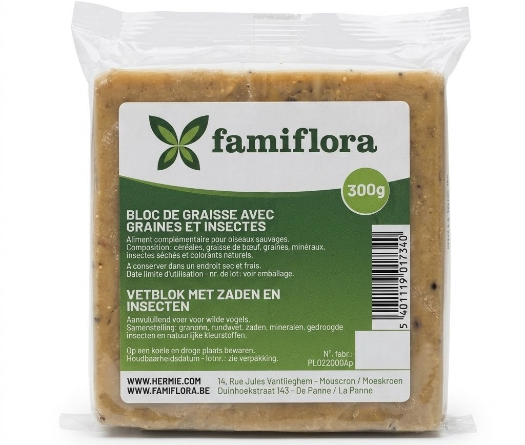 Famiflora bloc de graisse pour oiseaux d'extérieur - Graines et insectes - 300g