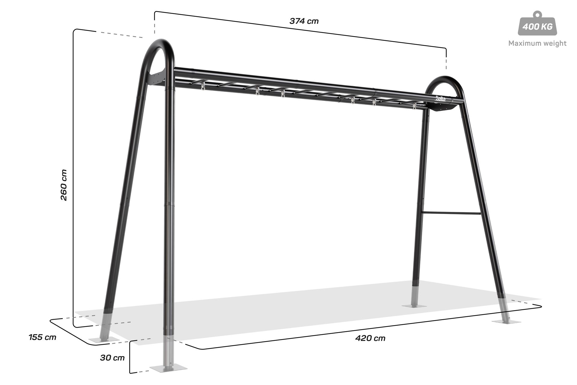 Salta-Playfit-Monkeybar-XL-Set-3-380-x150-x-245-Incl-climbing-rope-swing-trapeze-with-rin