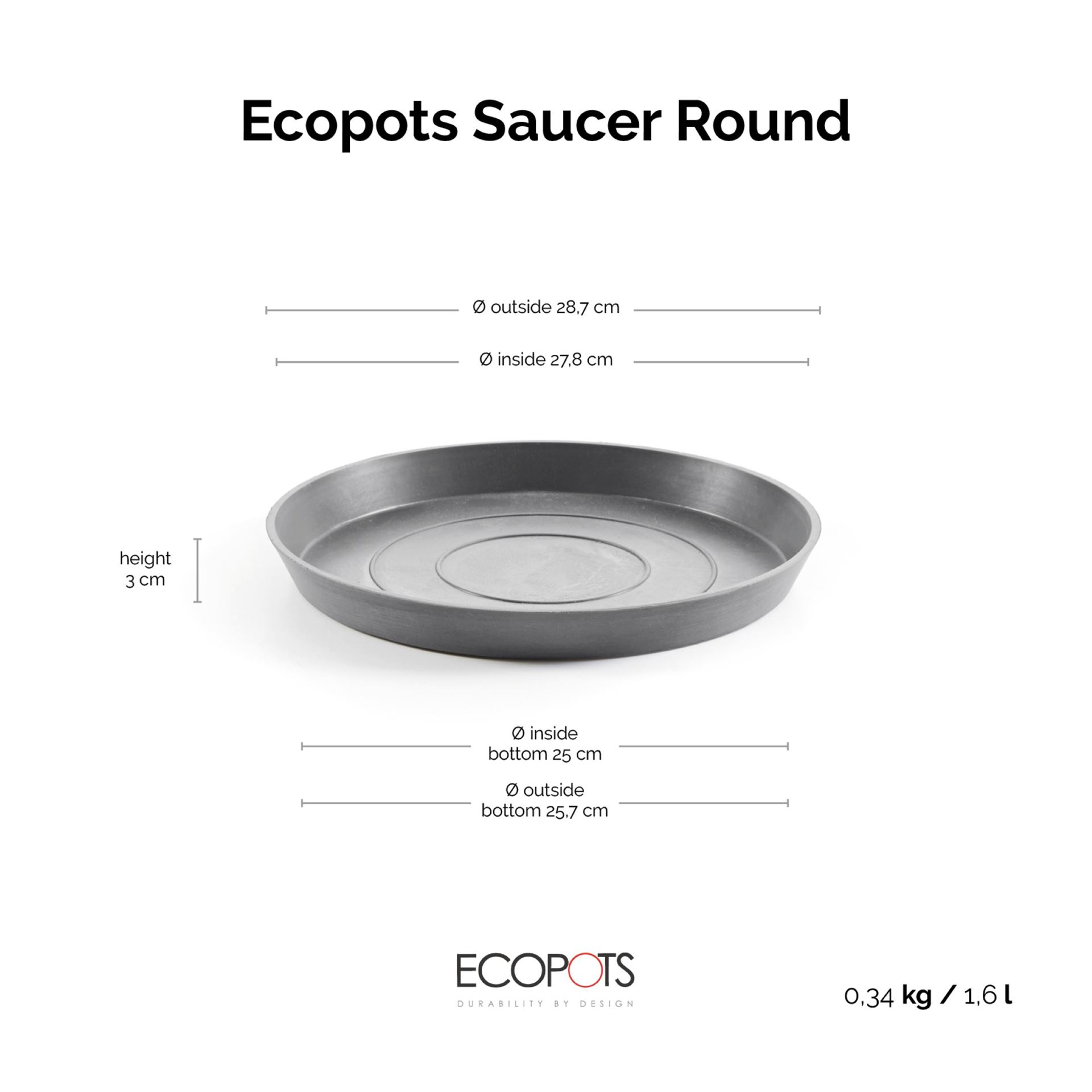 Ecopots-onderschotel-rond-grey-30-cm-H3-cm