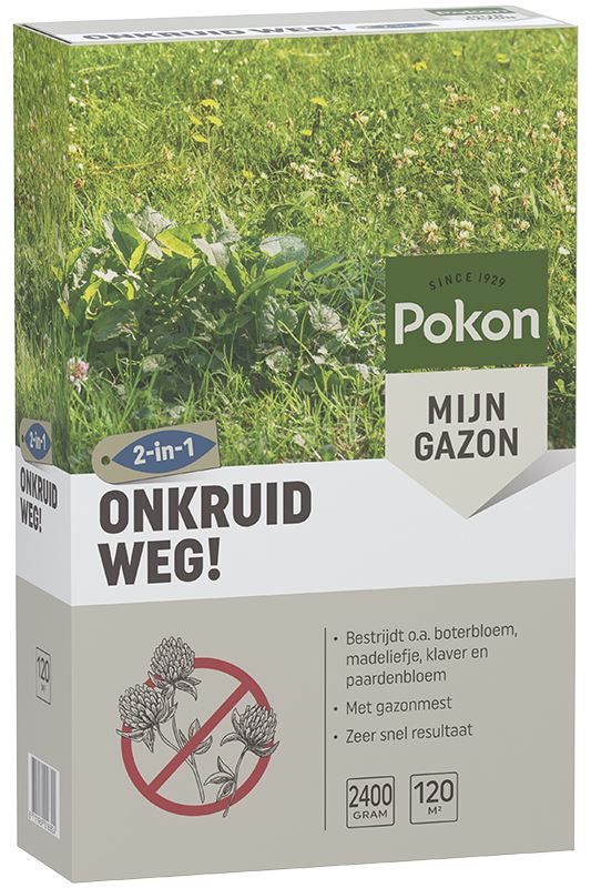 Pokon Onkruid Weg! - 2,4kg - Voor 120m² - Bestrijdt Onkruid - Met Gazonmest - Effectief