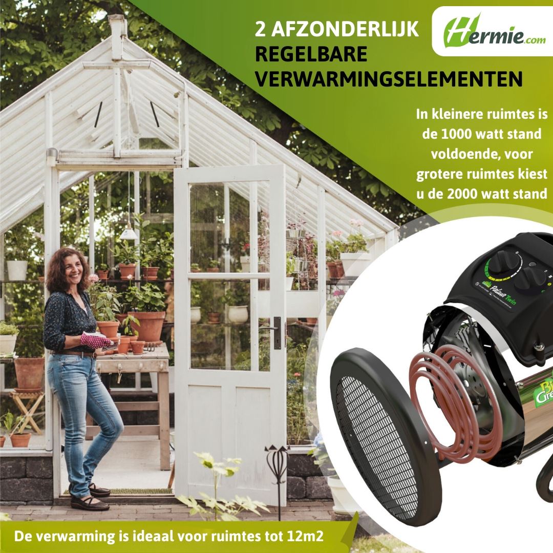 BioGreen fan heater Palma Twin with manual thermostat - for heating & air circulation in your greenhouse (up to 12m²) Elektrische-luchtverhitter-Palma-TWIN-handmatige-thermostaat-