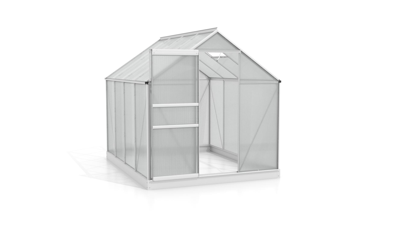 Serre Vitavia Planet 5m² avec polycarbonate 6 mm - Aluminium - Avec porte coulissante simple (L61 cm) et fondation