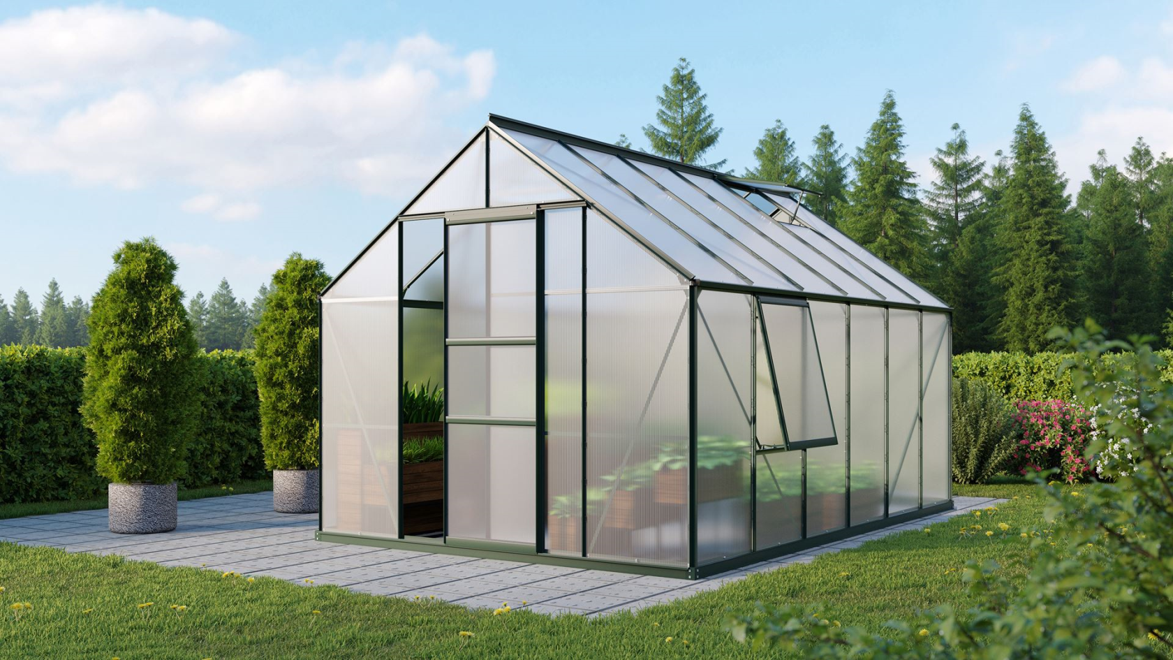 Serre Vitavia Meridian 1 - 9,9 m² - avec polycarbonate de 4 mm - Vert foncé