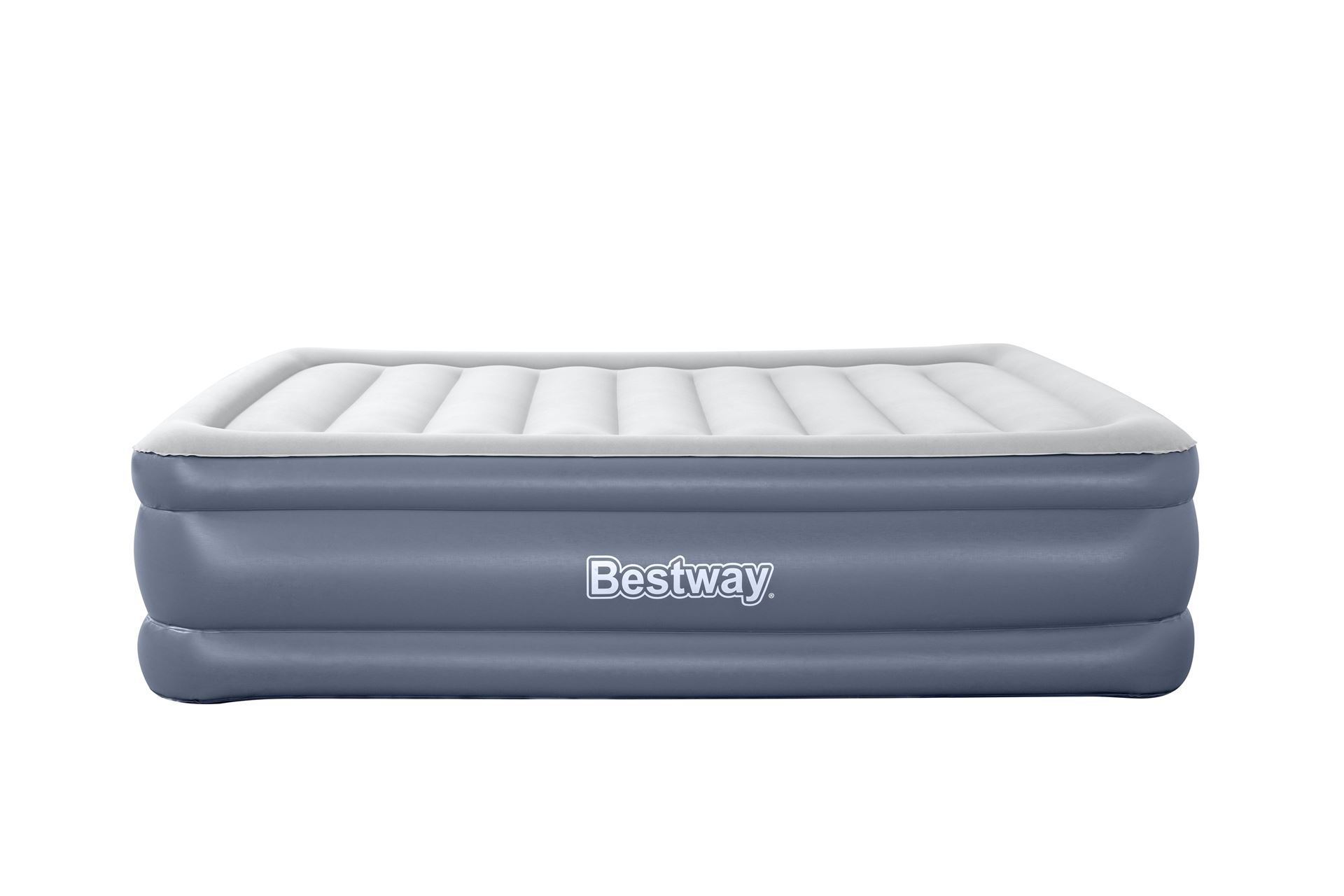 Bestway luchtbed 'Tritech Queen' - 203x152x51 cm - met zijkant, ingebouwde pomp - blauw/wit Bestway-2-03m-x-1-52m-x-51cm-Tritech-Air-Mattress-Queen-Built-in-AC-Pump