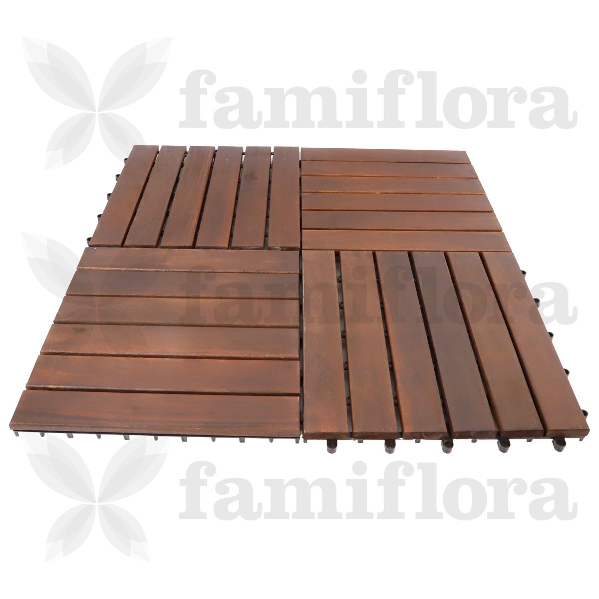 Dalles de terrasse en bois acacia 30x30cm - lattes droites - brun foncé - 9 pièces = 0,81m²