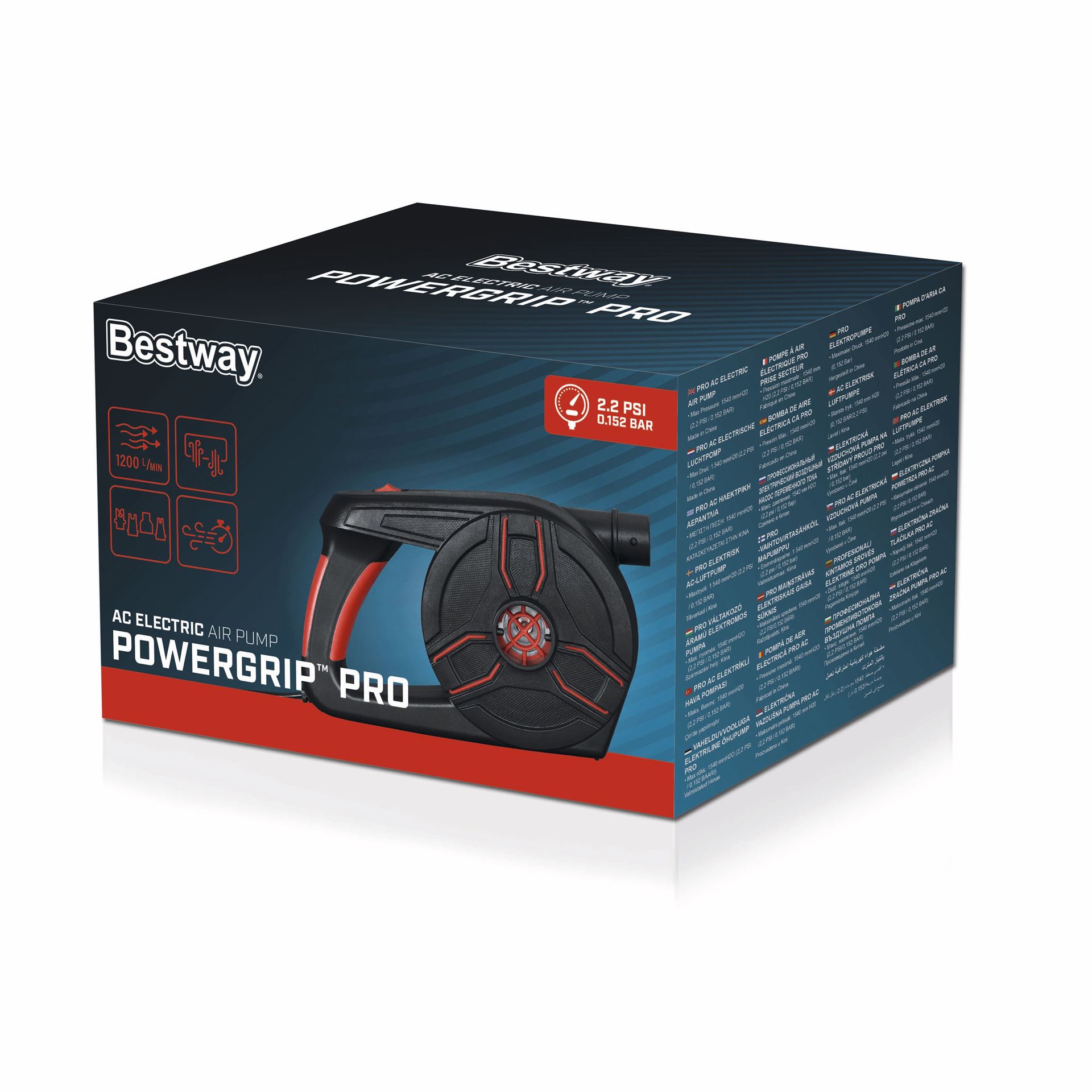 Pompe à air électrique Bestway 'POWERGRIP PRO' - Convient pour les matelas pneumatiques, les jouets gonflables, les bateaux, ... - 0,15 bar Bestway-POWERGRIP-PRO-AC-ELECTRIC-AIR-PUMP