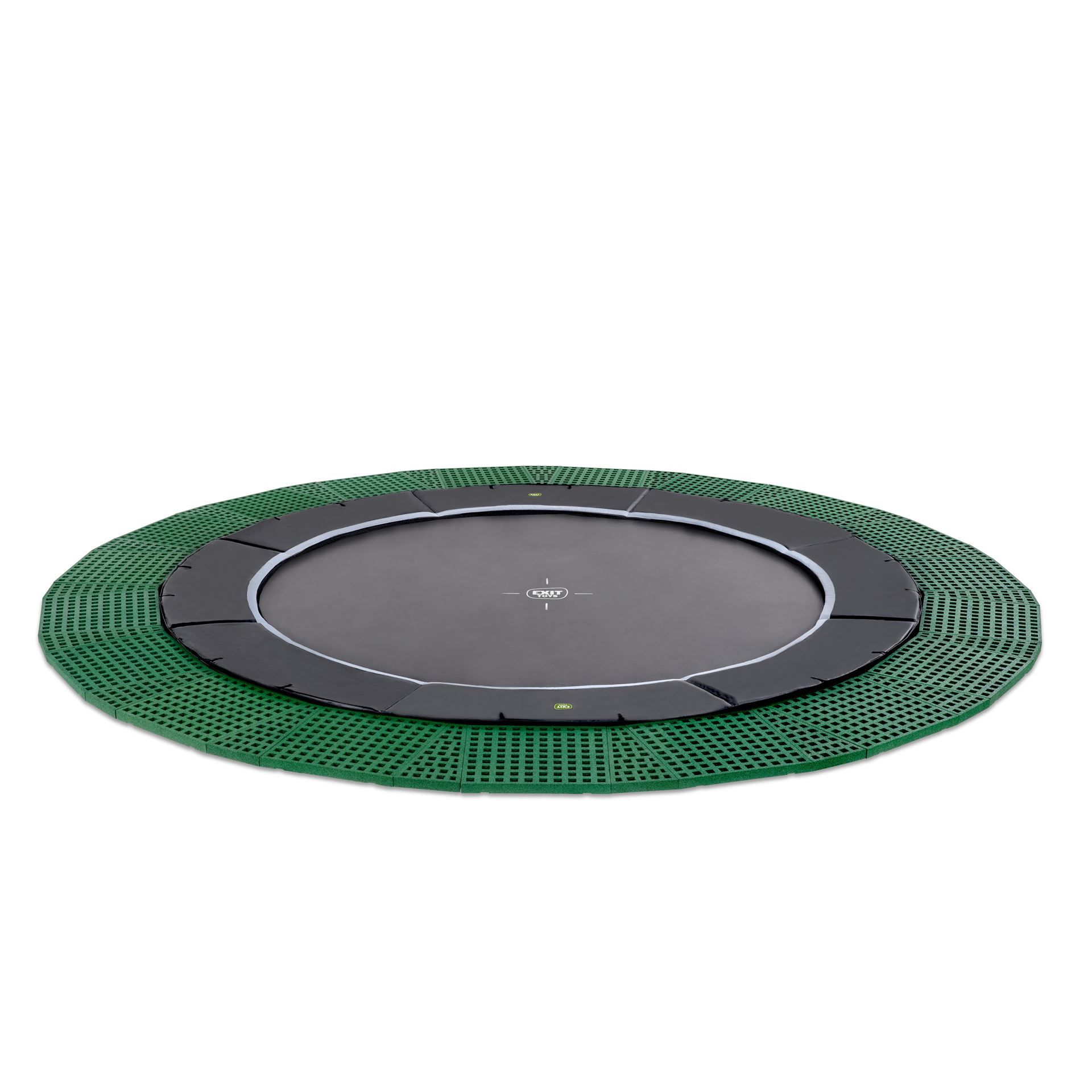 EXIT-Dynamic-groundlevel-trampoline-427cm-met-Freezone-veiligheidstegels-zwart