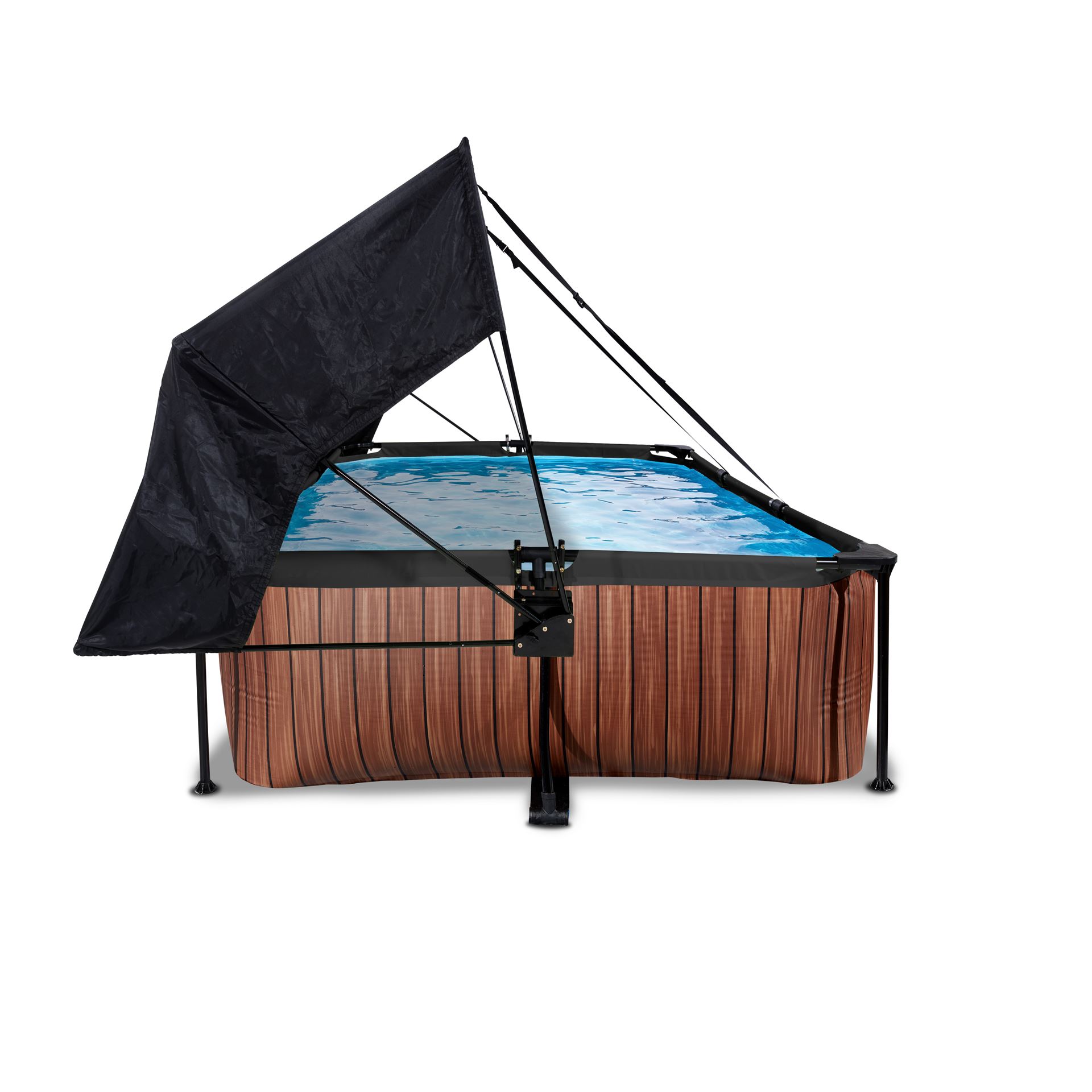 EXIT-Wood-zwembad-300x200x65cm-met-filterpomp-en-schaduwdoek-bruin