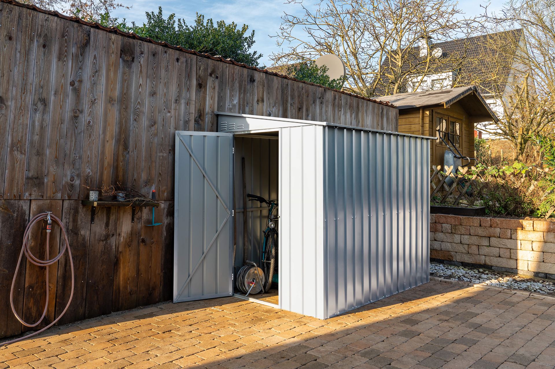 Aanbouw-tuinberging-LeanTo58-H178-zilver-metallic-Tuinberging-metaal-B144-x-L234-x-H203-cm