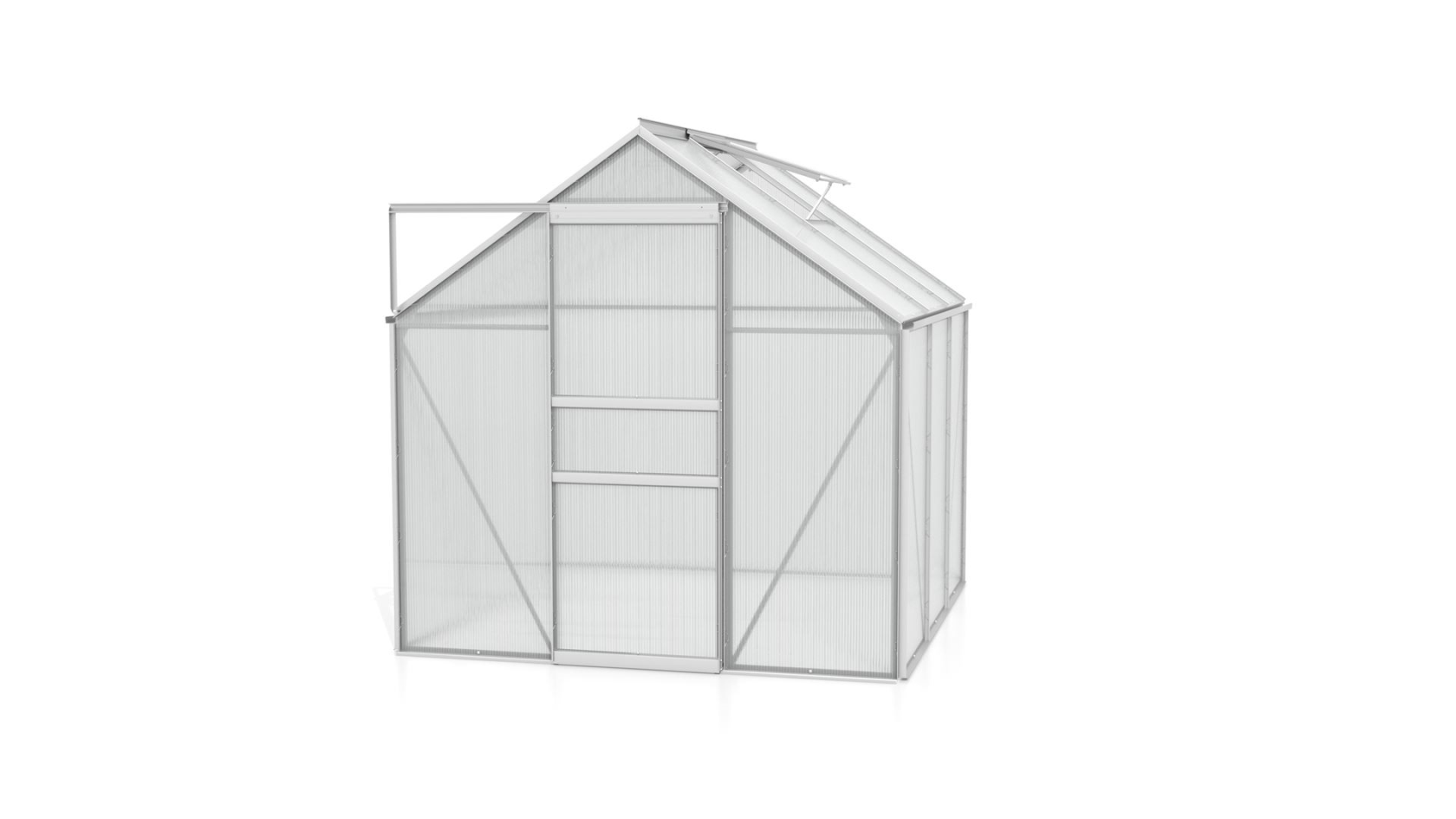 Serre Vitavia Venus 3,8m² avec polycarbonate 4mm - Aluminium - Avec porte coulissante simple (B61 cm) et fondation