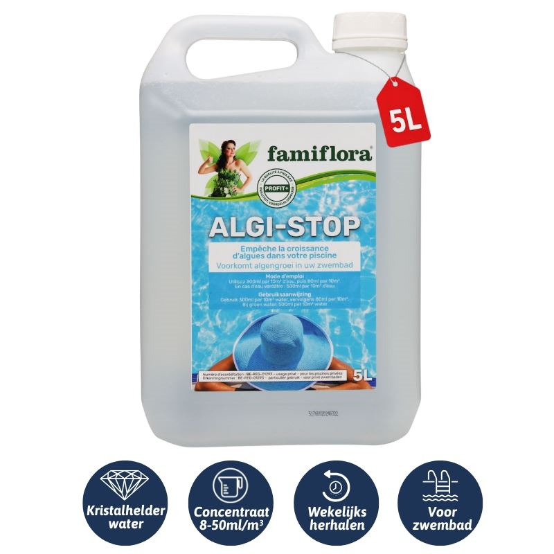 Famiflora Algi-Stop liquide 5L - Contre la croissance des algues dans la piscine !