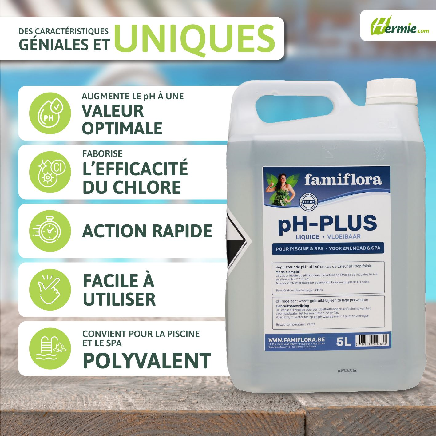 Famiflora pH-plus vloeibaar 5L - verhoogt de pH-waarde van je zwembad of spa!