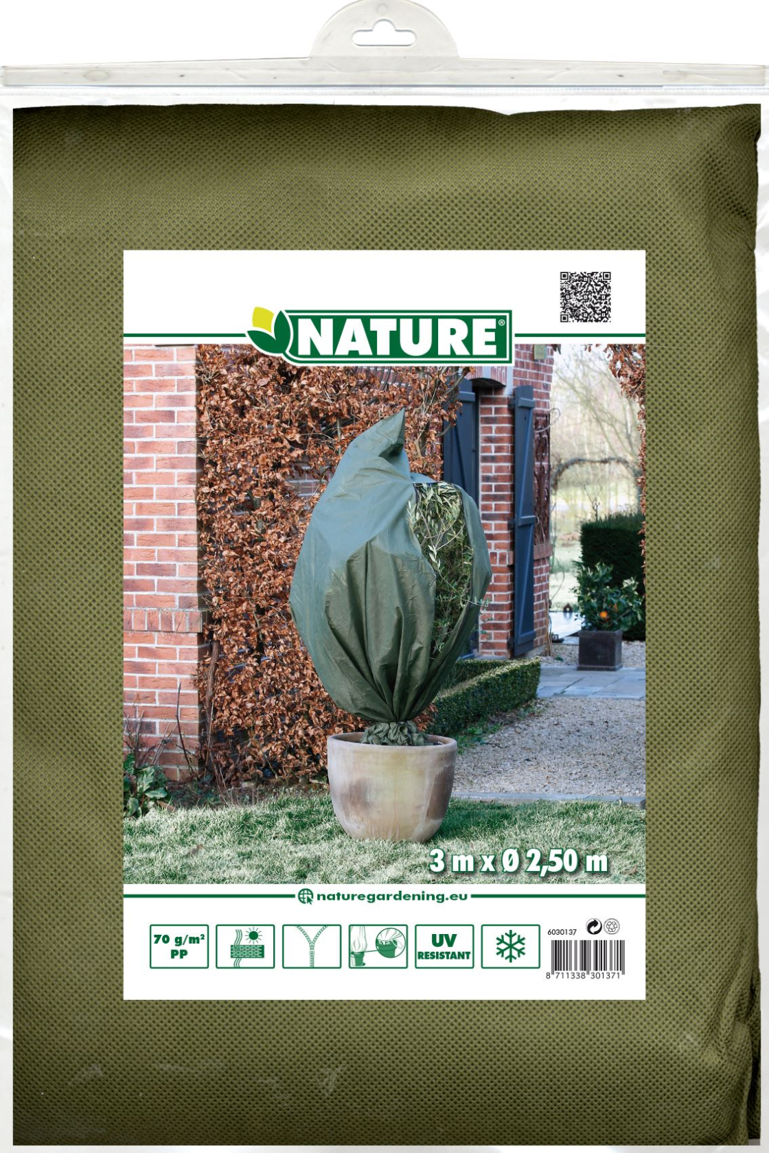 Nature winter cover - 300x Ø250cm 70g/m² - green with cord with zipper