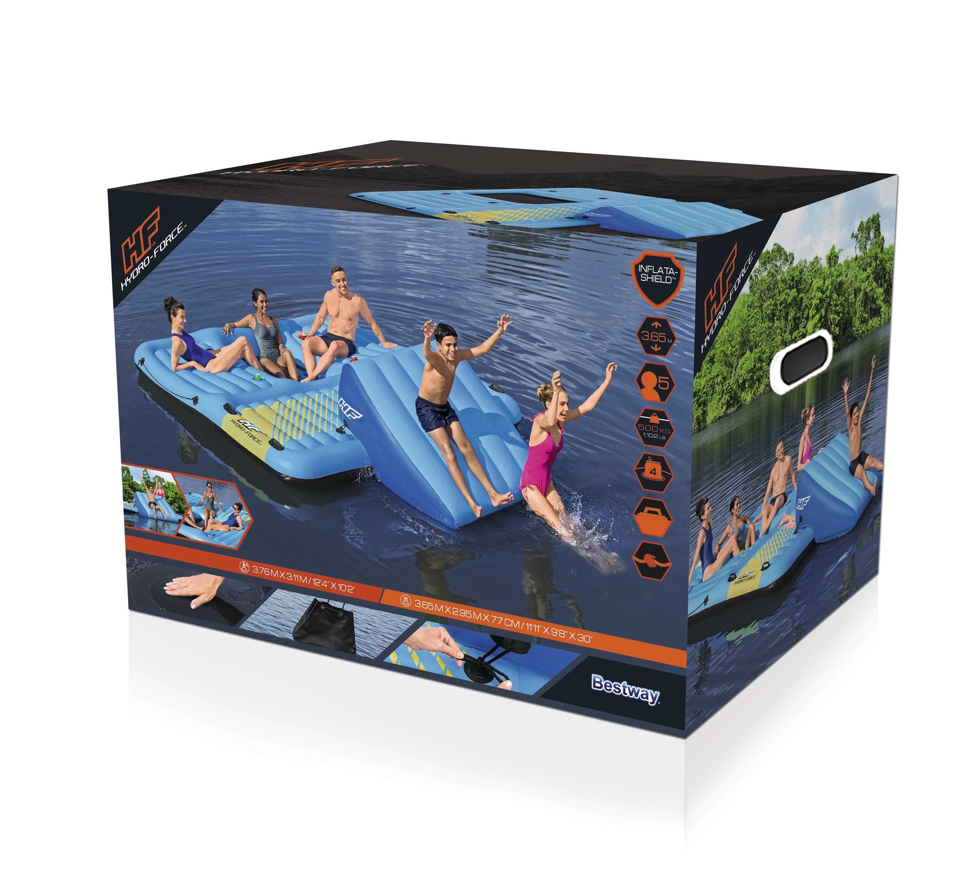 Bestway inflatable water slide with XL air mattress 'Summer Slide' - suitable for 5 people - L365 x B295 x H77 cm Hydro-force-mega-luchtbed-5-personen-met-slide-376x311cm