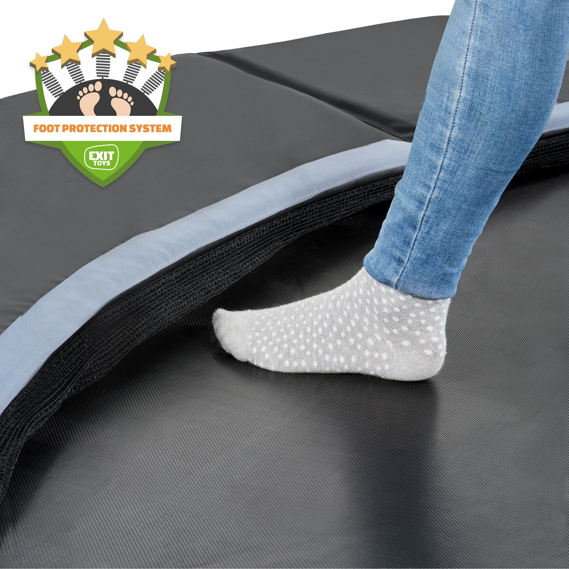 EXIT-Dynamic-groundlevel-trampoline-366cm-met-Freezone-veiligheidstegels-zwart