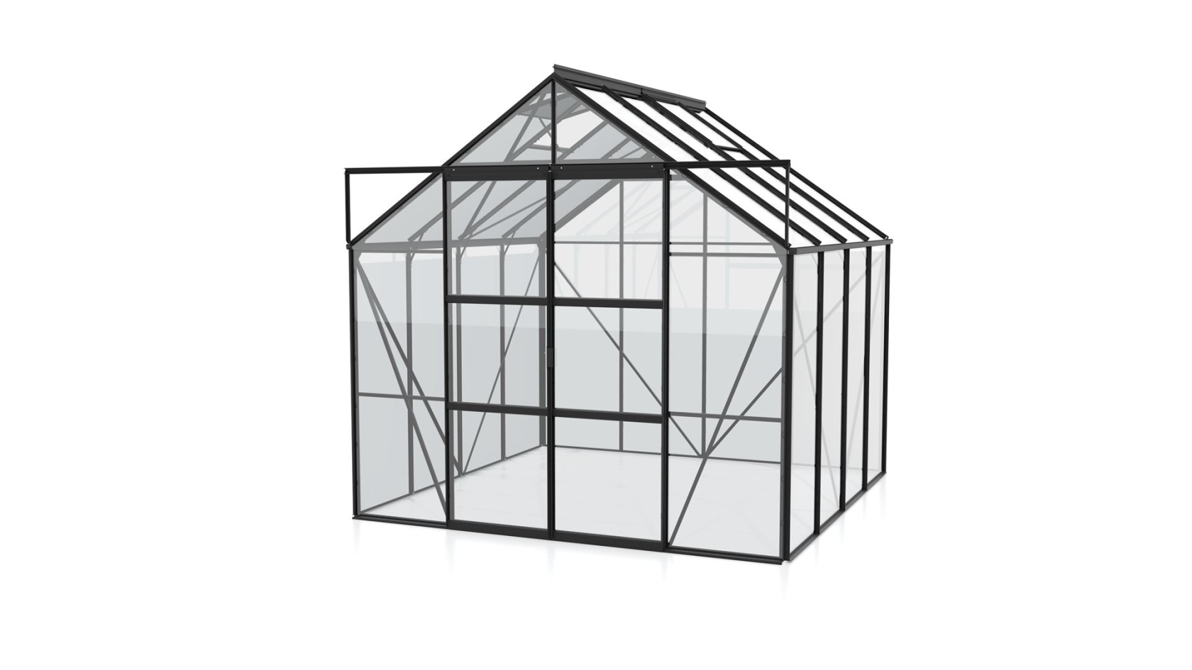 Serre Vitavia Uranus 6.7m² avec verre de sécurité - Noir - Avec double porte coulissante (L120 cm) et fondation