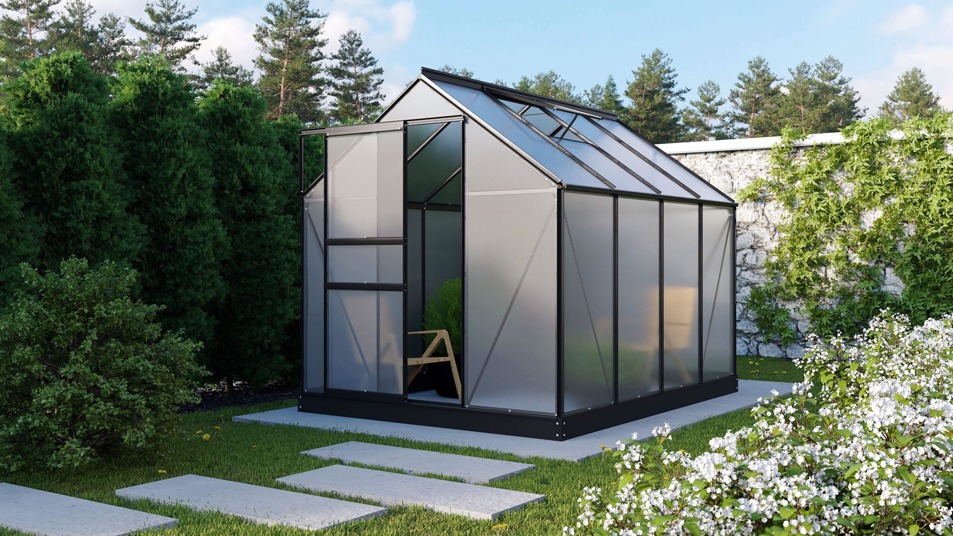 Planet-5000-HKP-6mm-zwart-Set-Polycarbonaat-serre-Vrijstaand-B192-2-x-L254-4-x-H207-cm