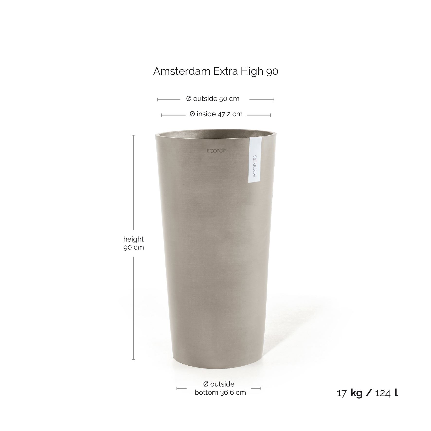 Ecopots-amsterdam-high-taupe-50cm-H90-cm