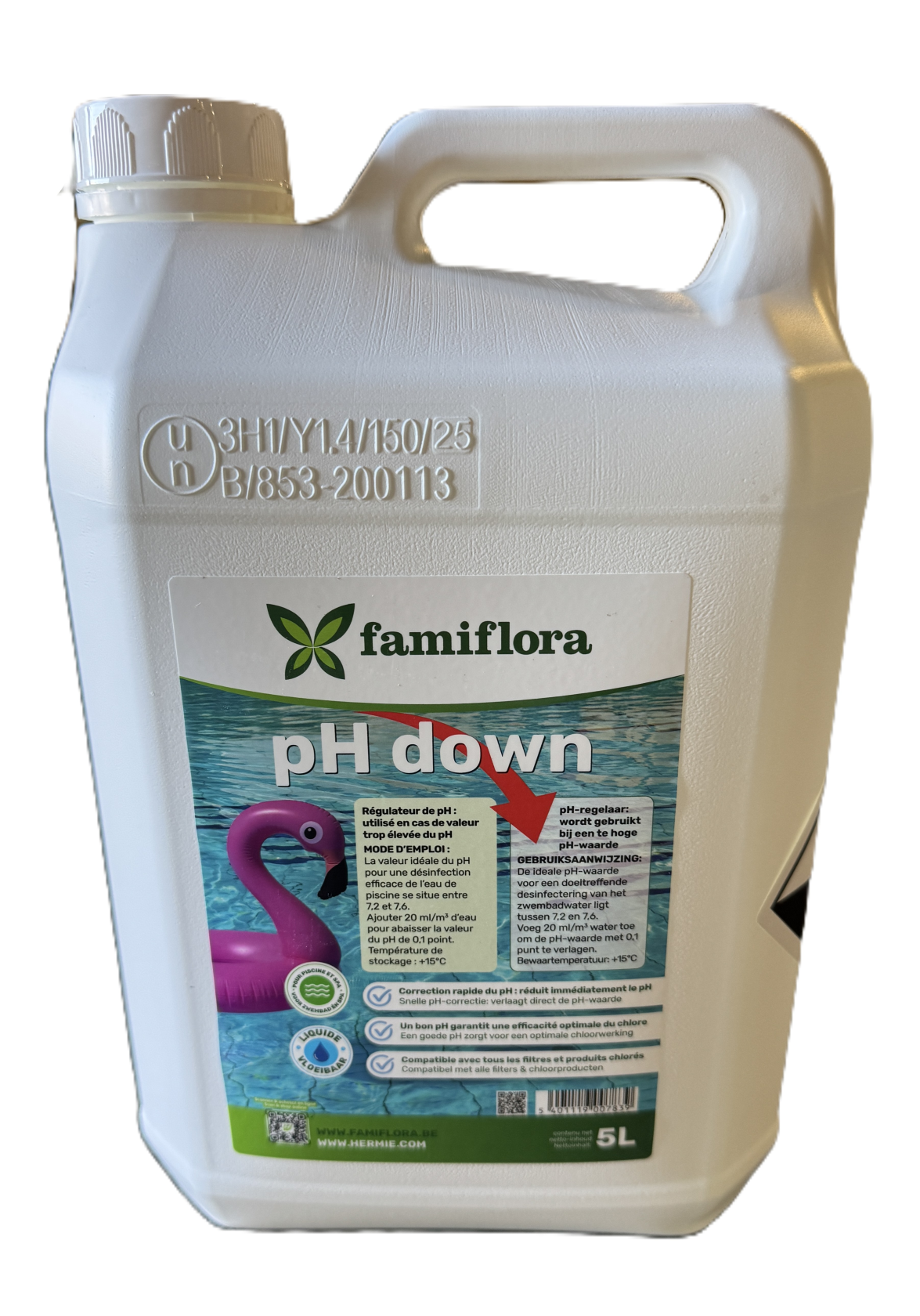 Famiflora pH down liquide 5L - abaisse le niveau de pH de votre piscine ou spa !
