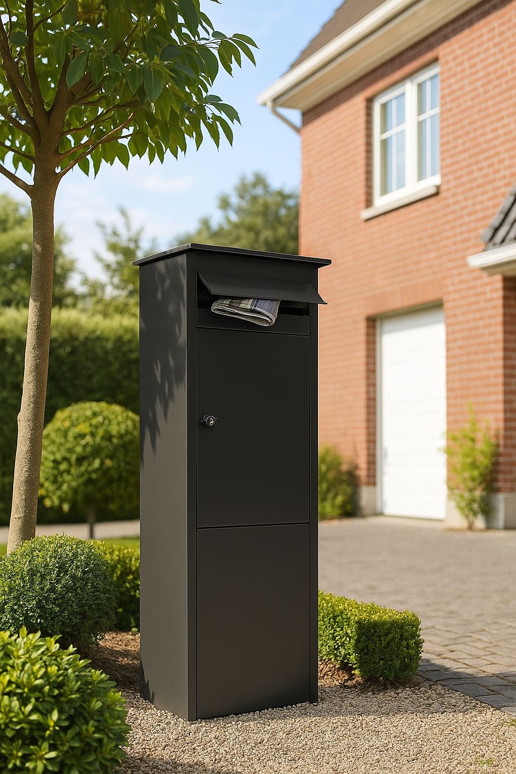 Staande-brievenbus-MONO-mat-zwart-met-sleutelslot
