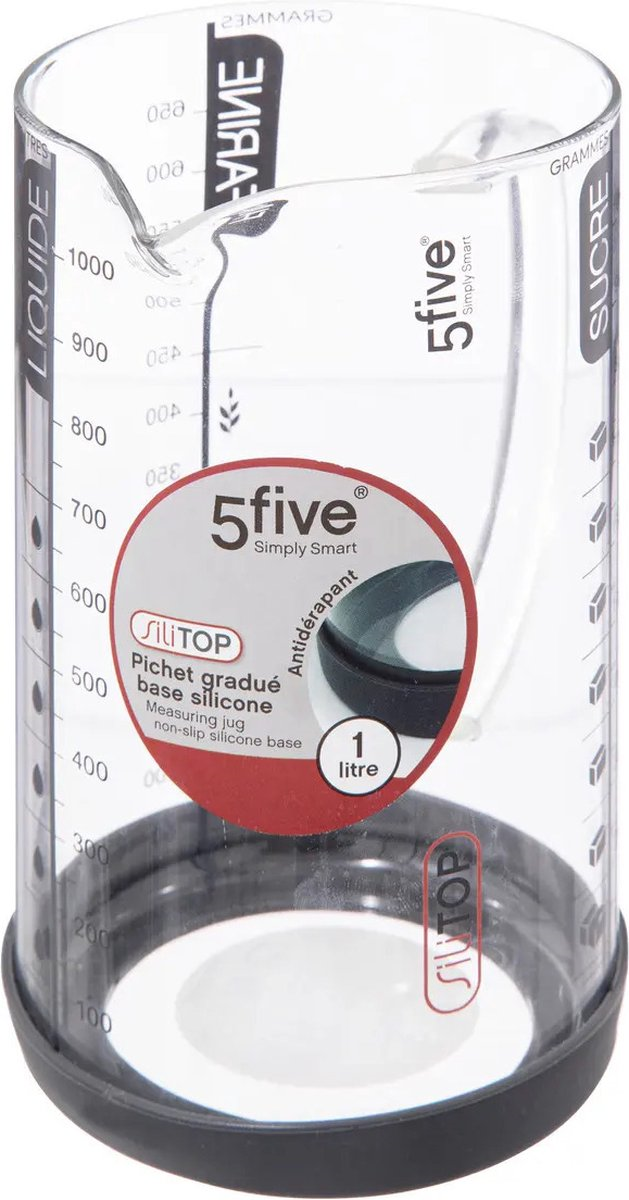 5Five Measuring cup 1L - Glass - Mixing cup with scale - Heat resistant - Transparent