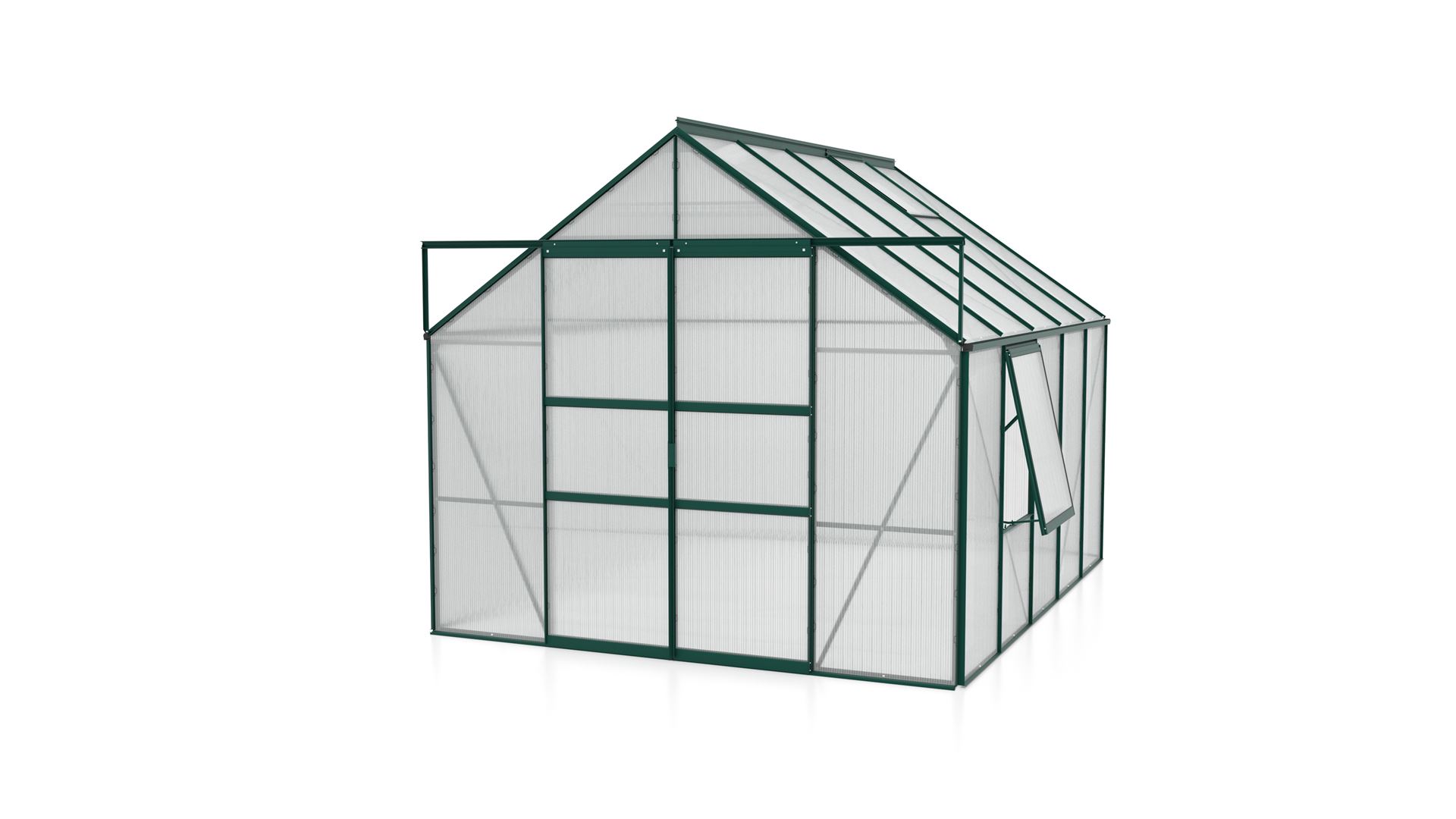 Meridian-2-8300-HKP4mm-donkergroen-Polycarbonaat-serre-Vrijstaand-B254-4-x-L316-6-x-H231-8-cm