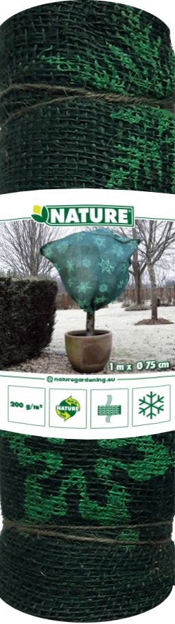 Nature jutehoes H100x Ø75cm groen wintermotief, met aantrekkoord