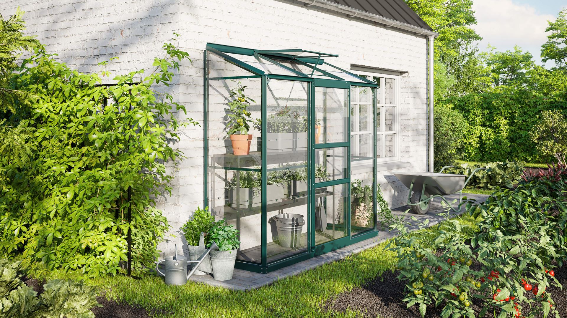 Ida-1300-ESG3mm-donkergroen-Glazen-serre-veiligheidsglas-Muurserre-B192-2-x-L65-3-x-H182-3-cm