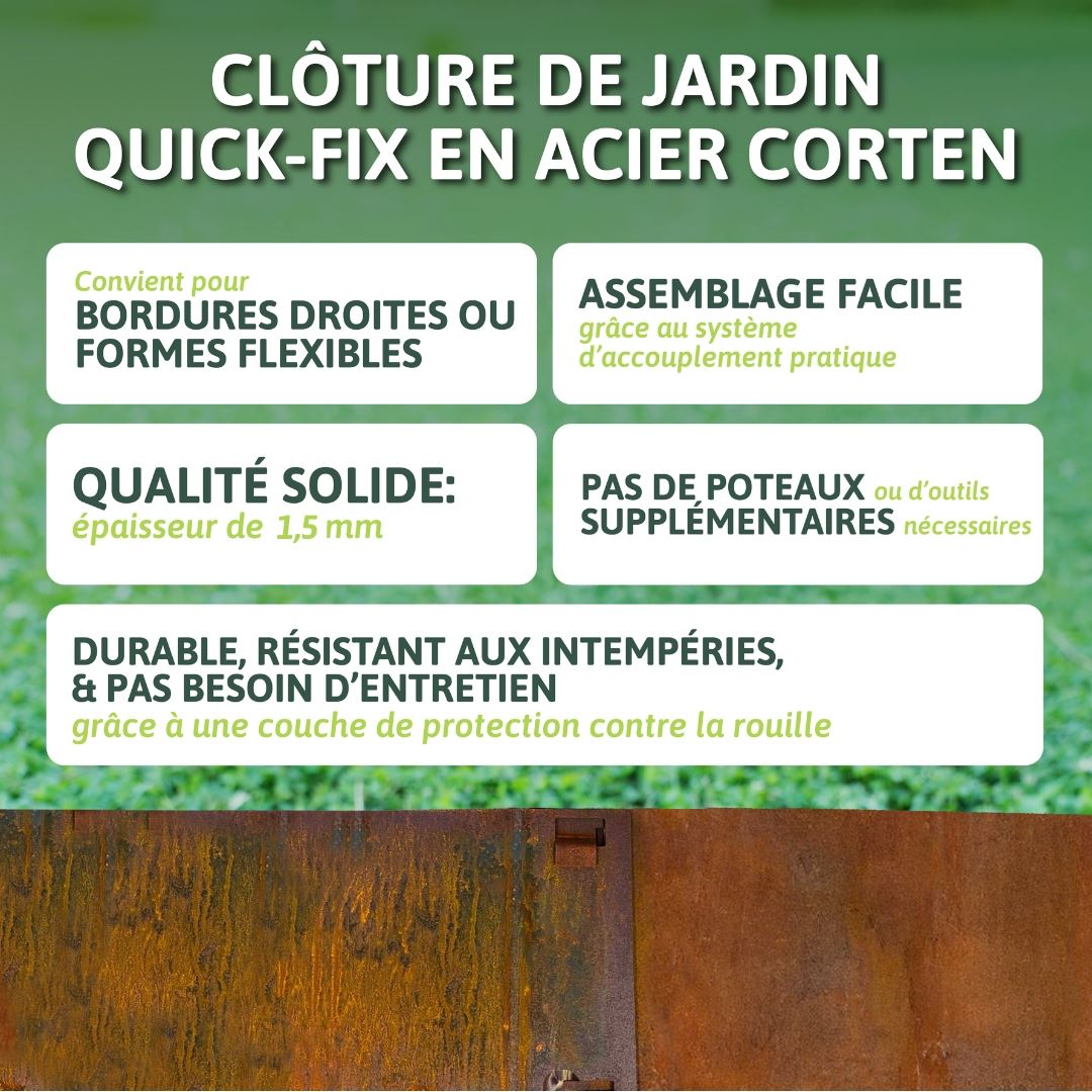 Démarcation en acier corten Famiflora - H : 16cm x L : 100cm - Epaisseur 1,5mm - Acier corten SPA-H